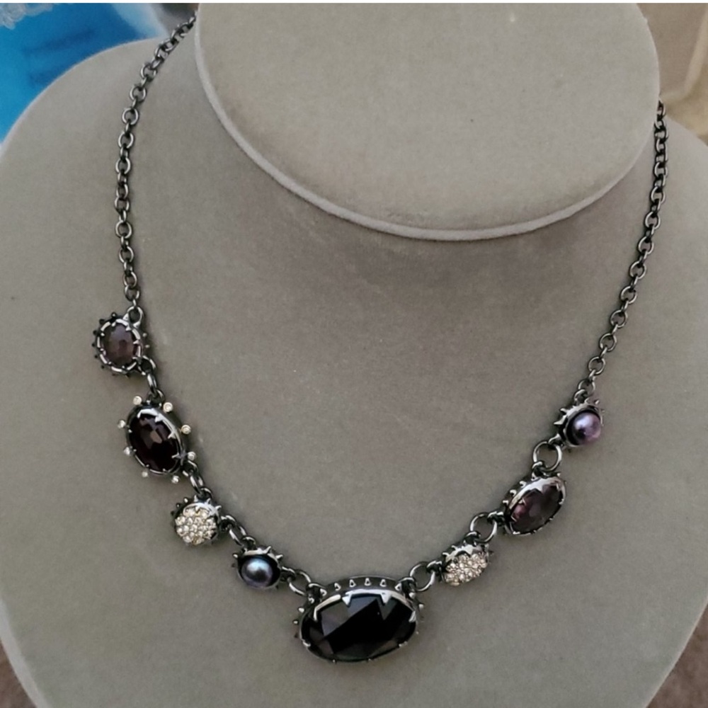Alexis Bittar Silver Necklace - Sparkling Purple Jewels, Victorian Elegance